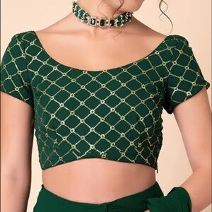 Dark Green Sequin Embroidered Blouse